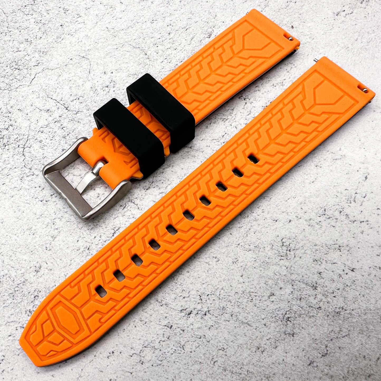 Soft Silicone Dive Watch Strap Two Tone Black Orange 3