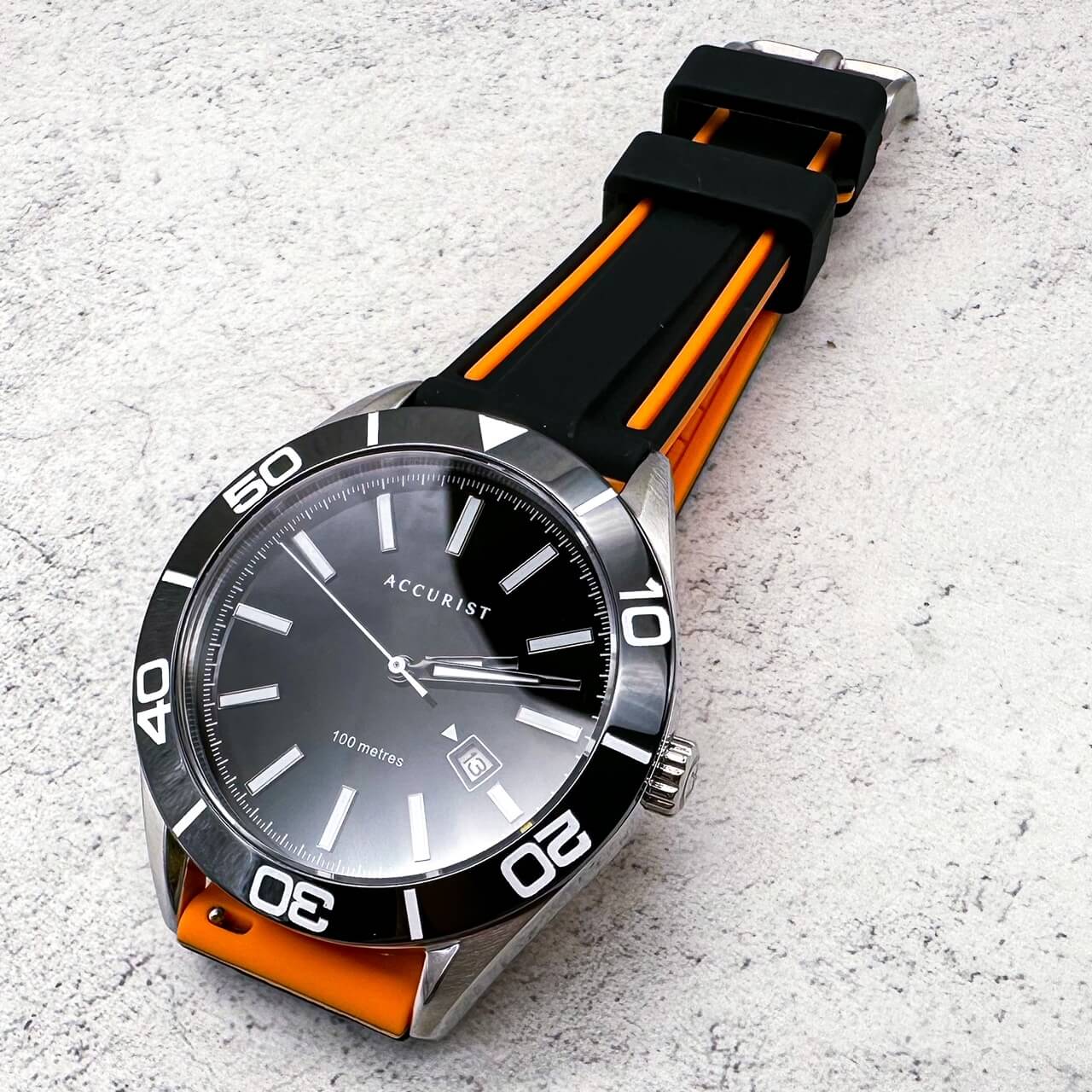 Soft Silicone Dive Watch Strap Two Tone Black Orange 4