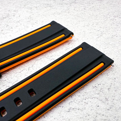 Soft Silicone Dive Watch Strap Two Tone Black Orange 6