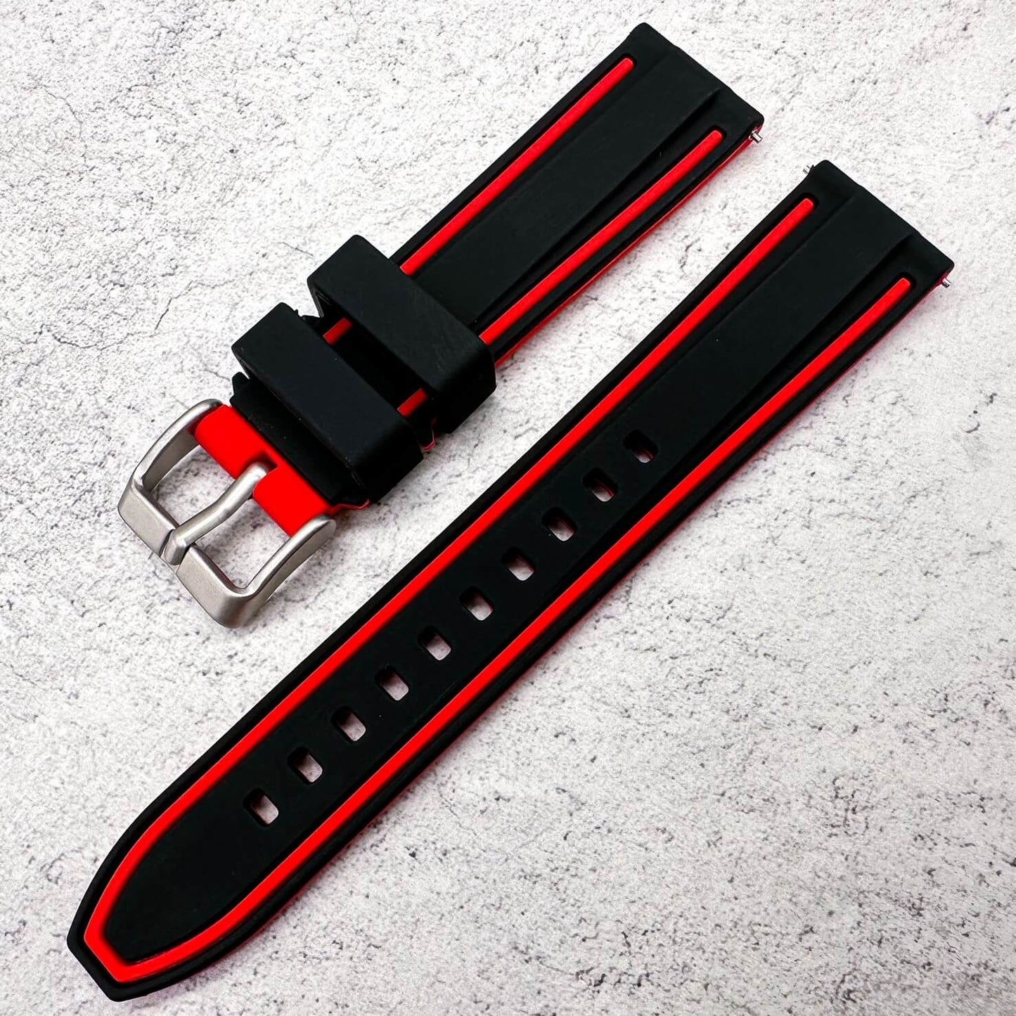 Soft Silicone Dive Watch Strap Two Tone Black Red 2