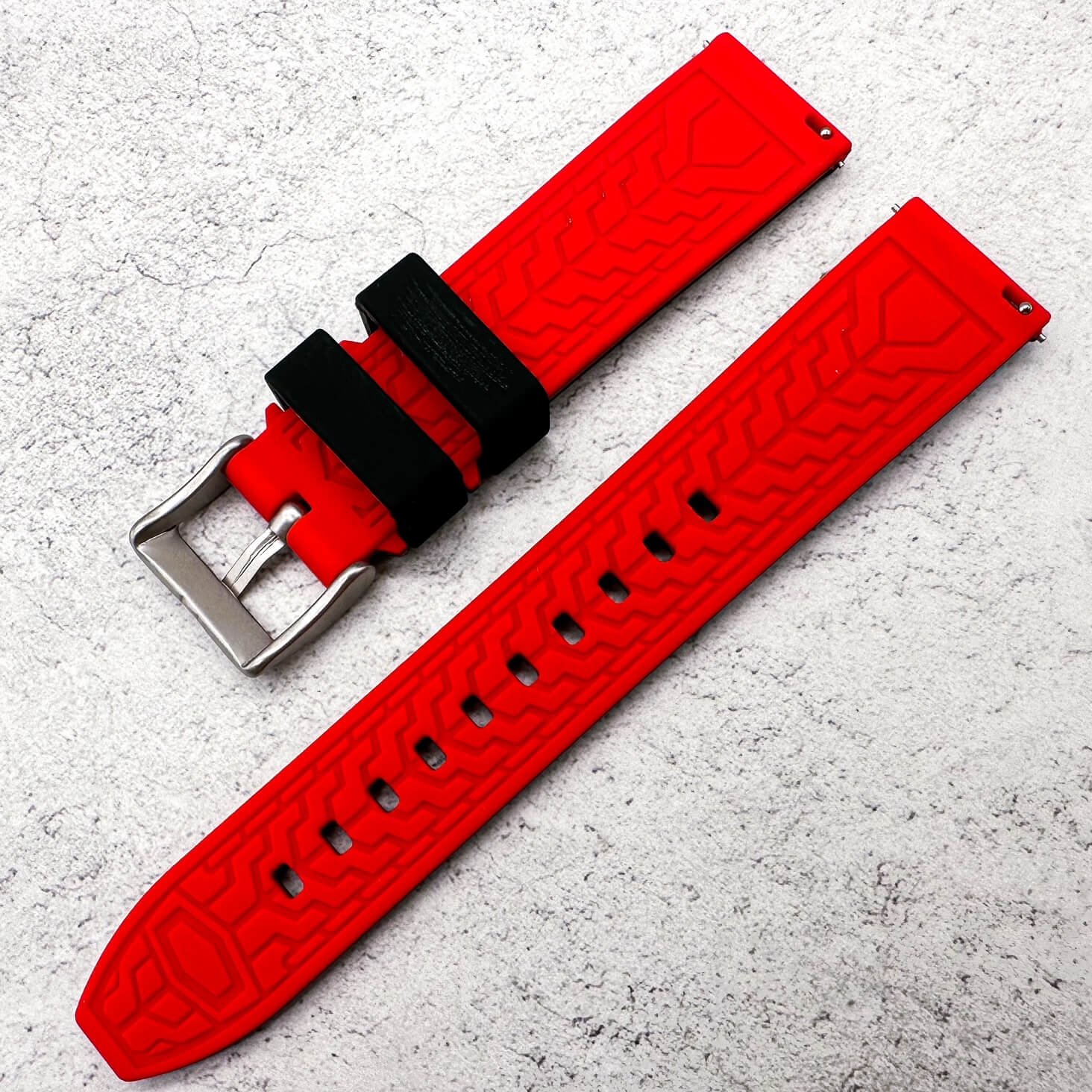 Soft Silicone Dive Watch Strap Two Tone Black Red 3