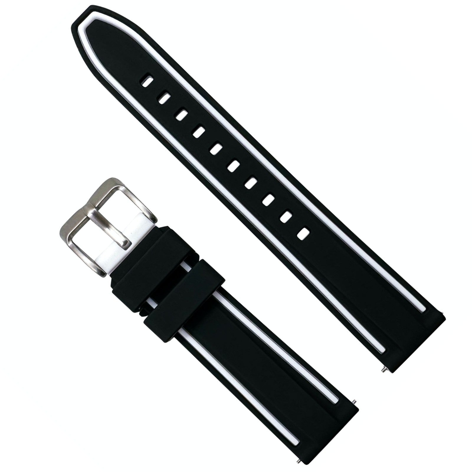 Soft Silicone Dive Watch Strap Two Tone Black White 1