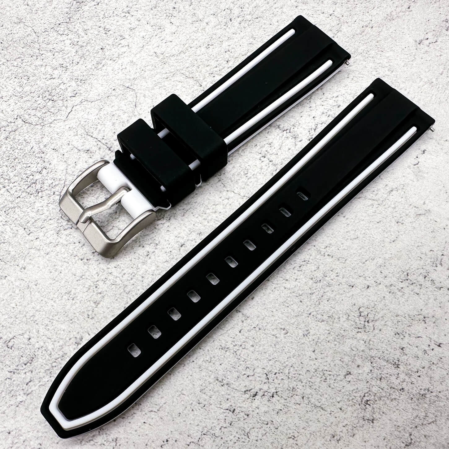 Soft Silicone Dive Watch Strap Two Tone Black White 2