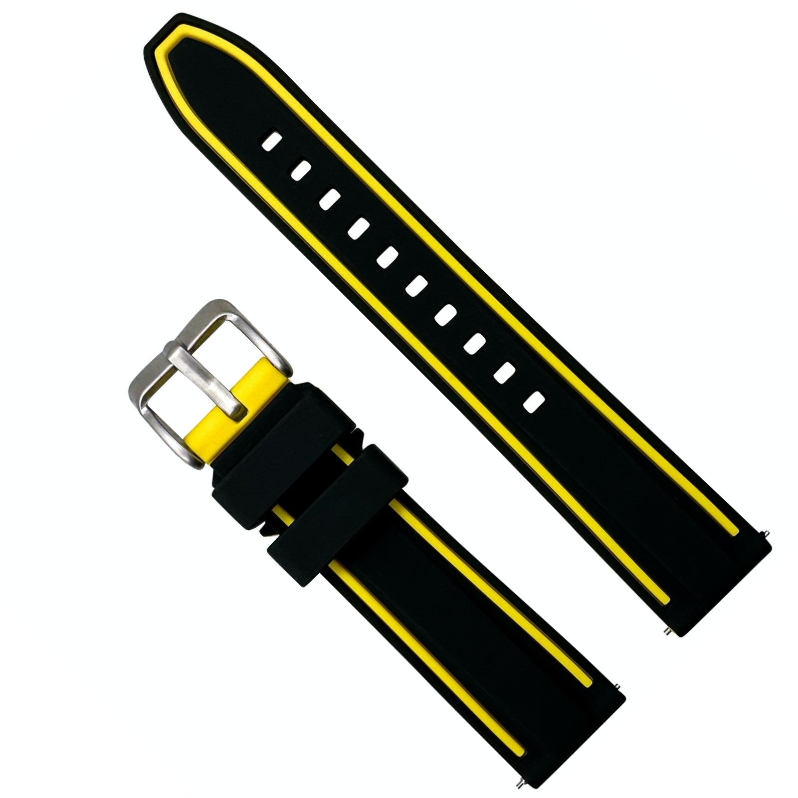 Soft Silicone Dive Watch Strap Two Tone Black Yellow 1