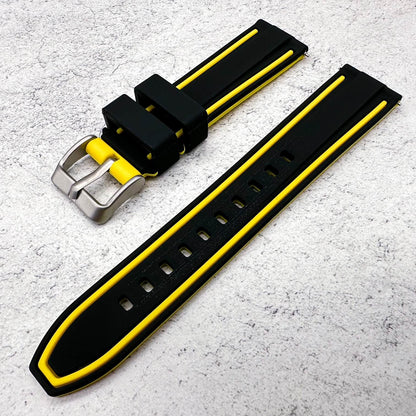 Soft Silicone Dive Watch Strap Two Tone Black Yellow 2