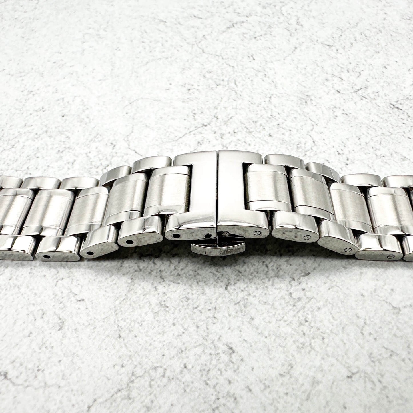 Solid Stainless Steel Divers Oyster Style 3 Link Straight End Metal Watch Strap With Butterfly Clasp 2