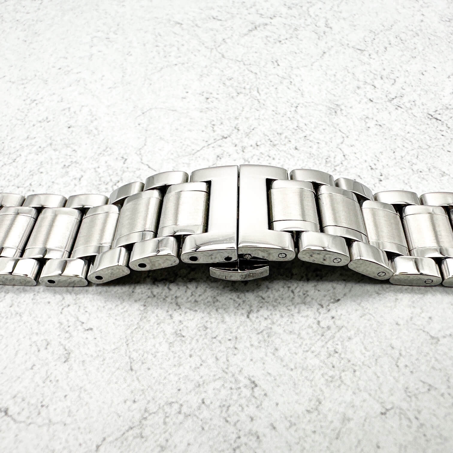 Solid Stainless Steel Divers Oyster Style 3 Link Straight End Metal Watch Strap With Butterfly Clasp 2