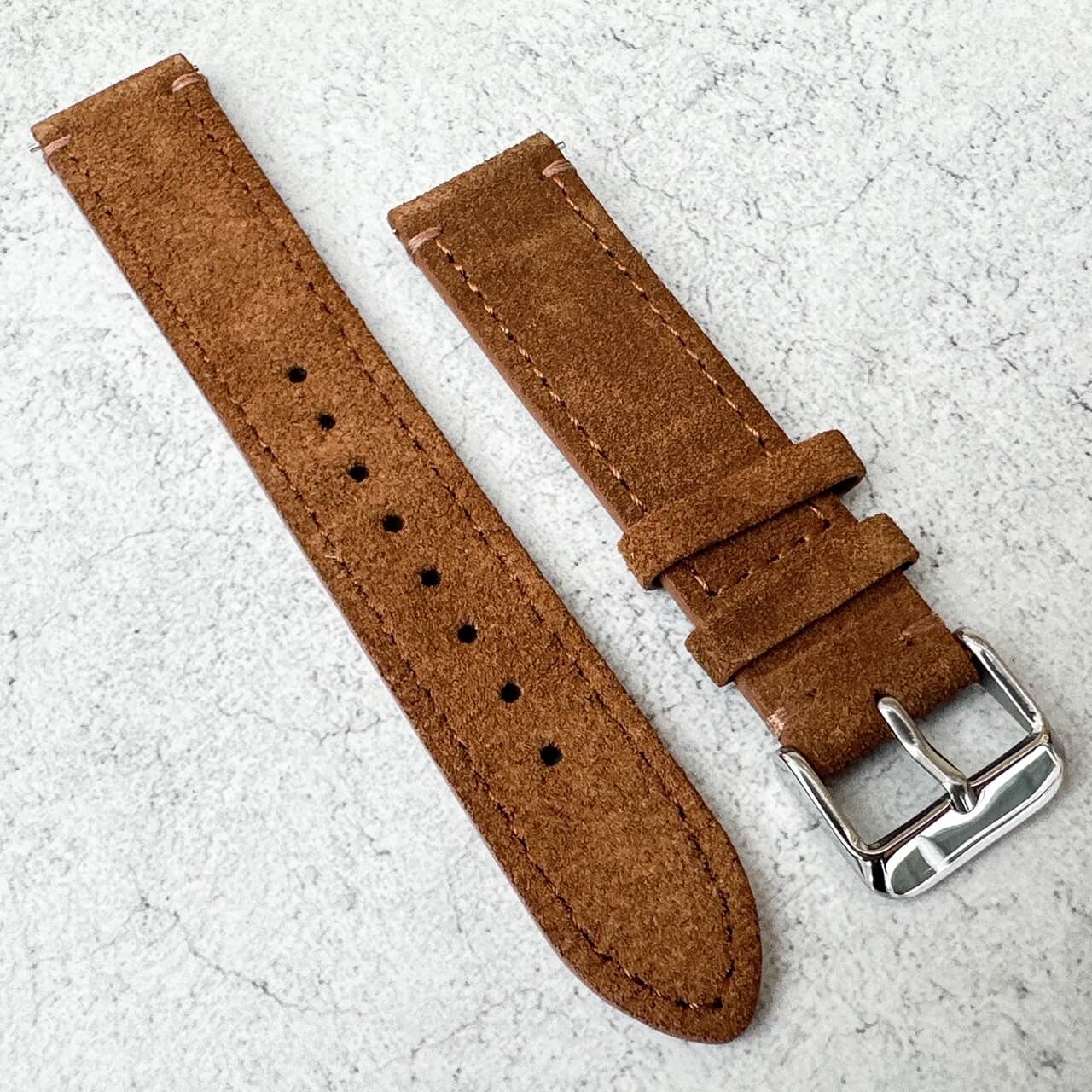 Suede Leather Watch Strap Quick Release Band Golden Brown 4