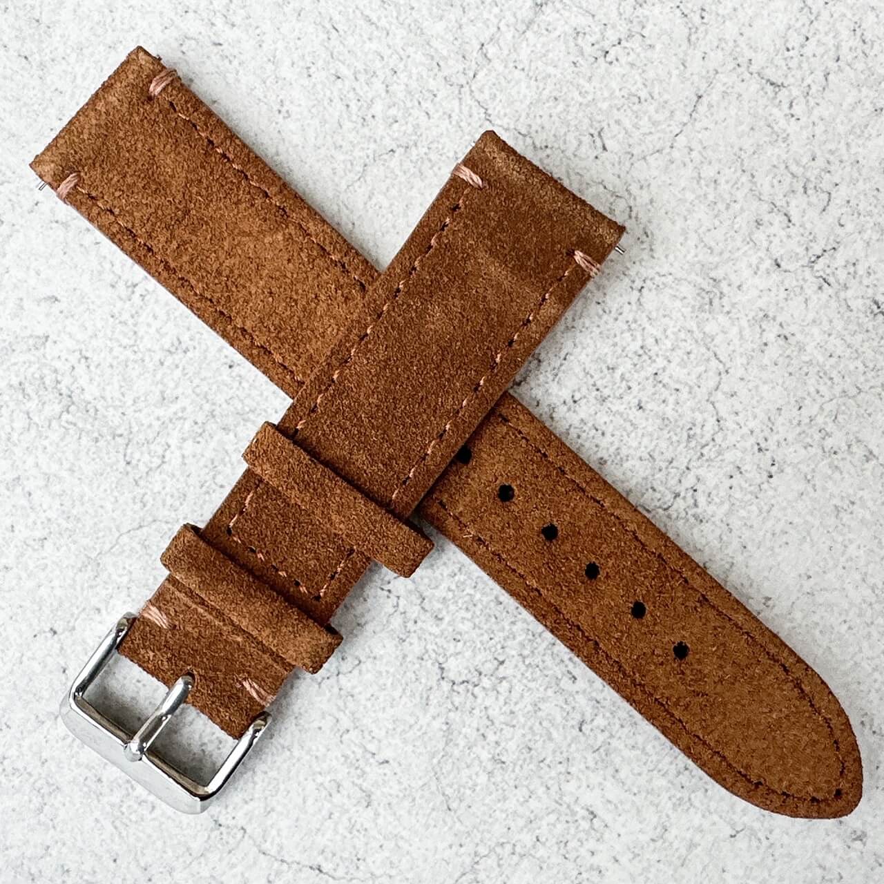 Suede Leather Watch Strap Quick Release Band Golden Brown 6