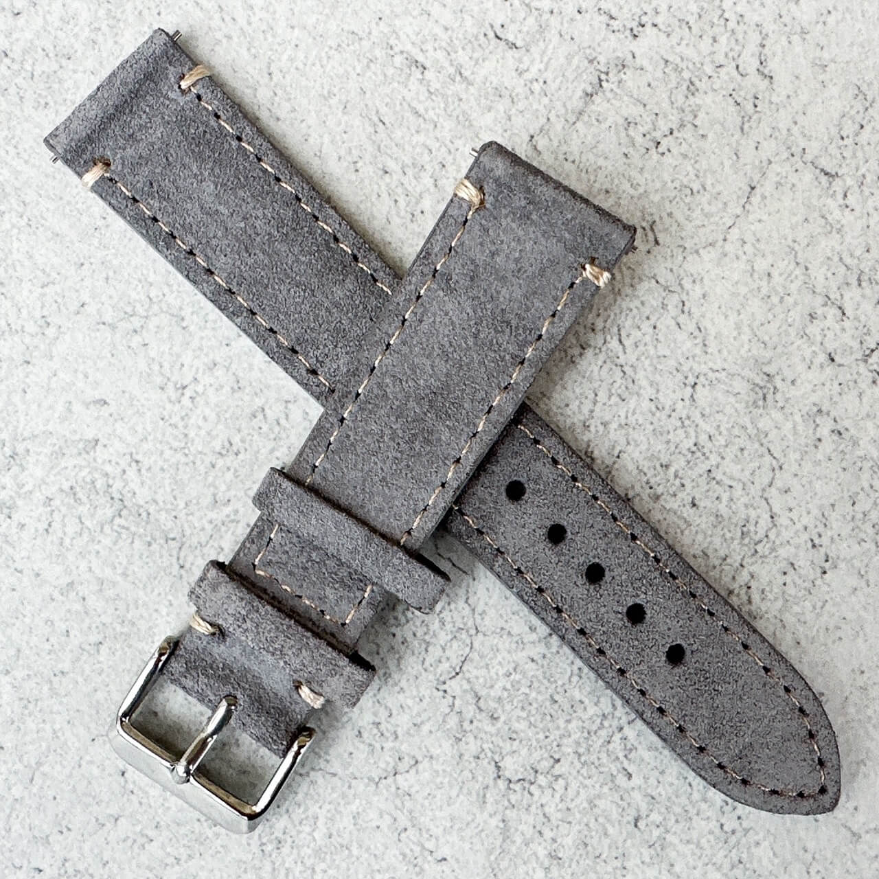 Suede Leather Watch Strap Quick Release Band Grey 6