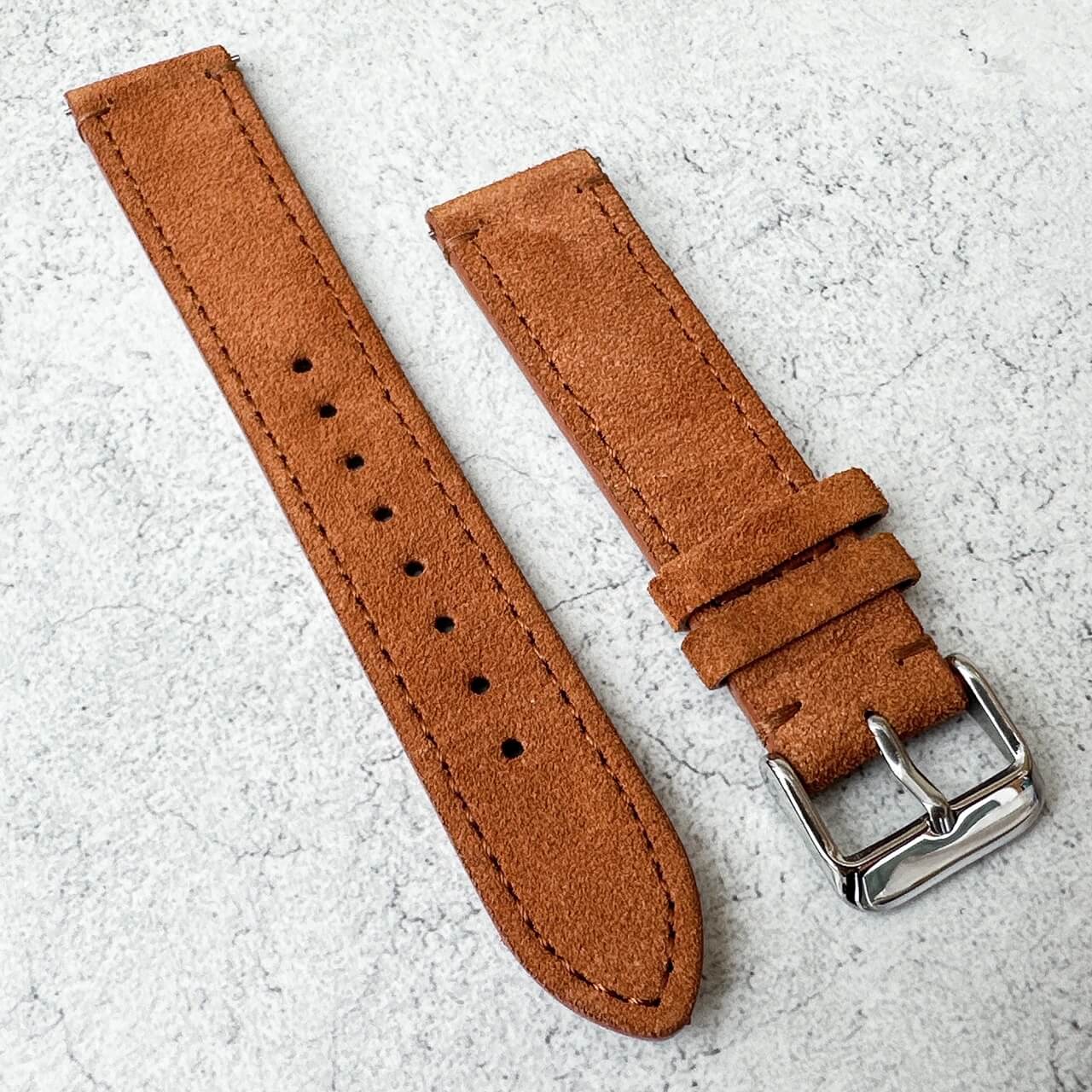 Suede Leather Watch Strap Quick Release Band Orange Brown 4