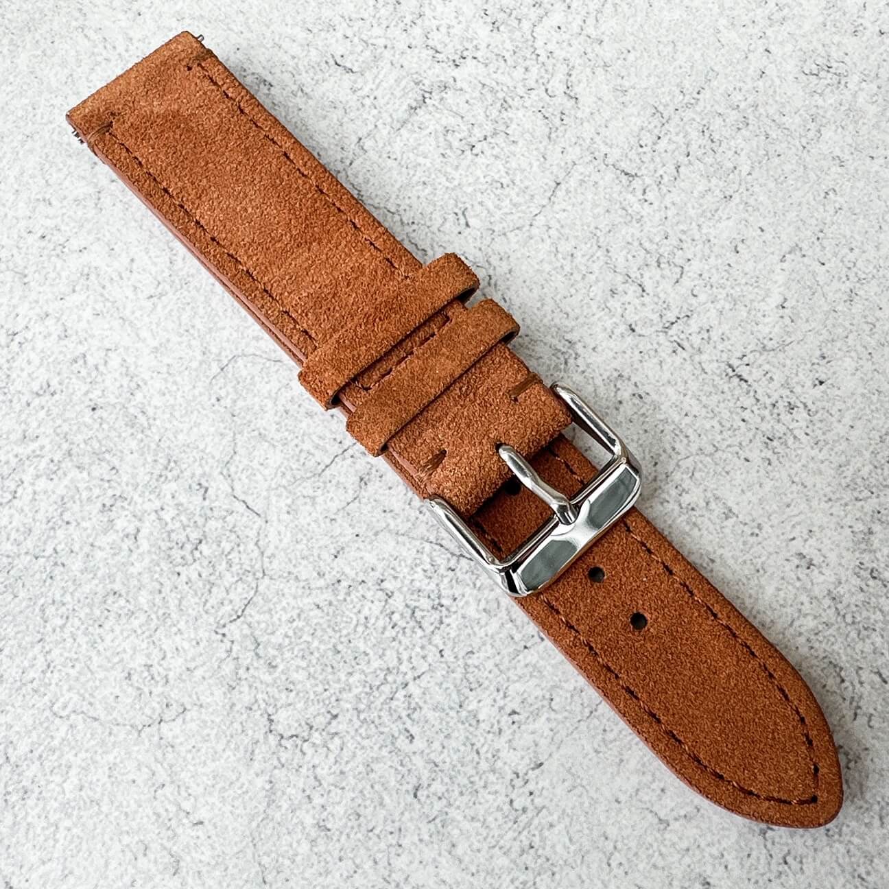 Suede Leather Watch Strap Quick Release Band Orange Brown 5