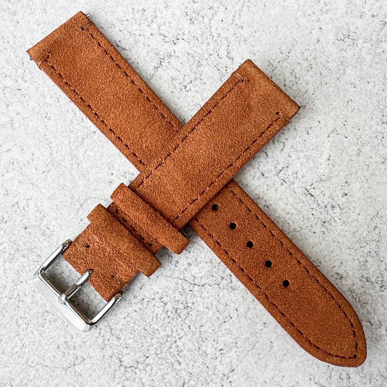 Suede Leather Watch Strap Quick Release Band Orange Brown 6