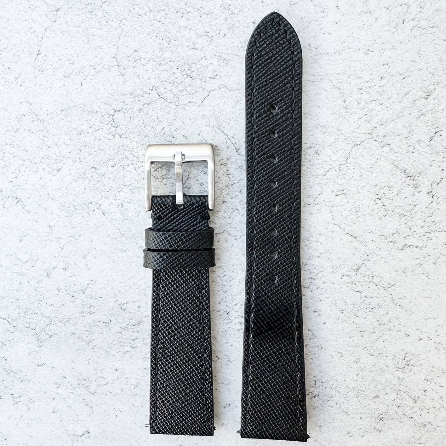 Top Grain Quick Release Genuine Leather Watch Strap Black 2