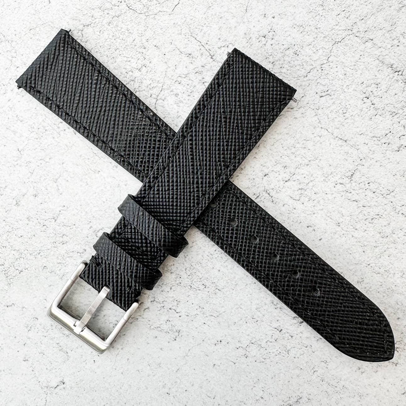 Top Grain Quick Release Genuine Leather Watch Strap Black 5