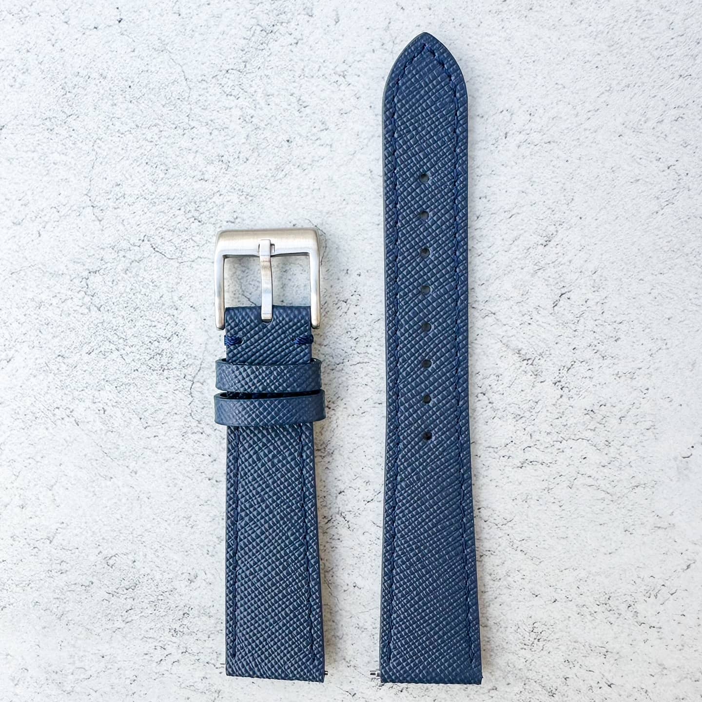 Top Grain Quick Release Genuine Leather Watch Strap Blue 2