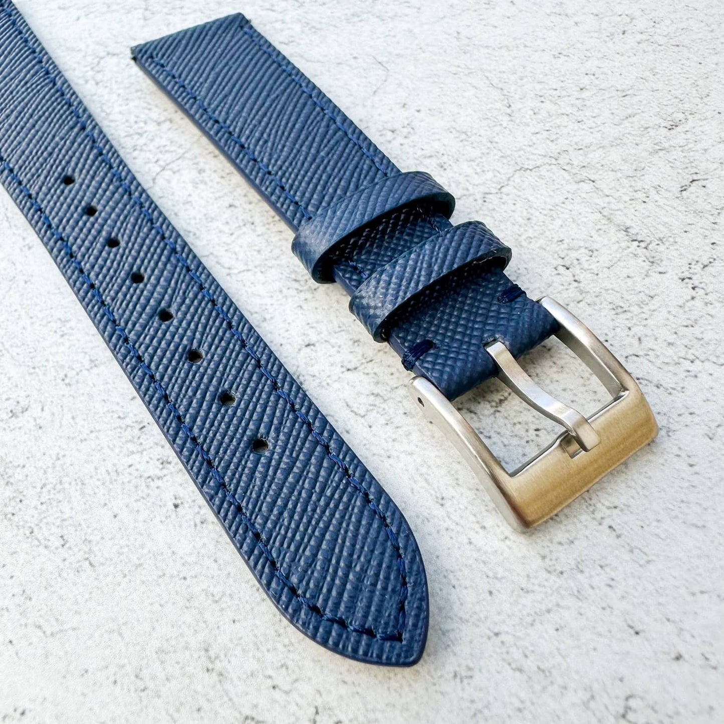 Top Grain Quick Release Genuine Leather Watch Strap Blue 4