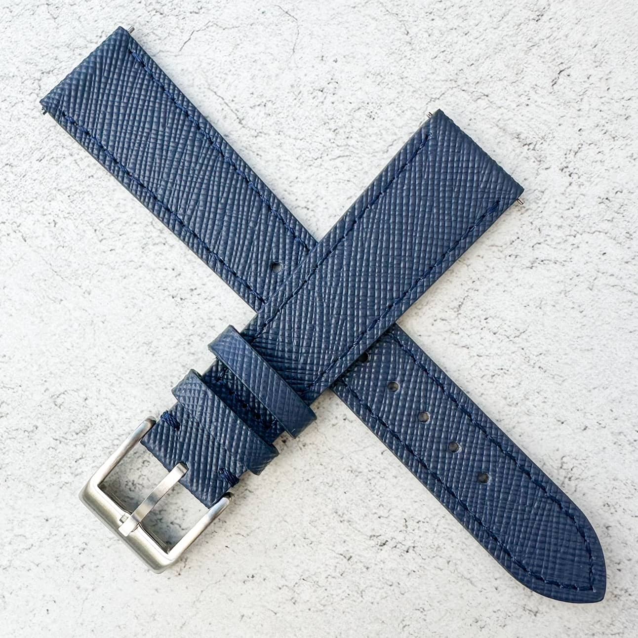Top Grain Quick Release Genuine Leather Watch Strap Blue 5