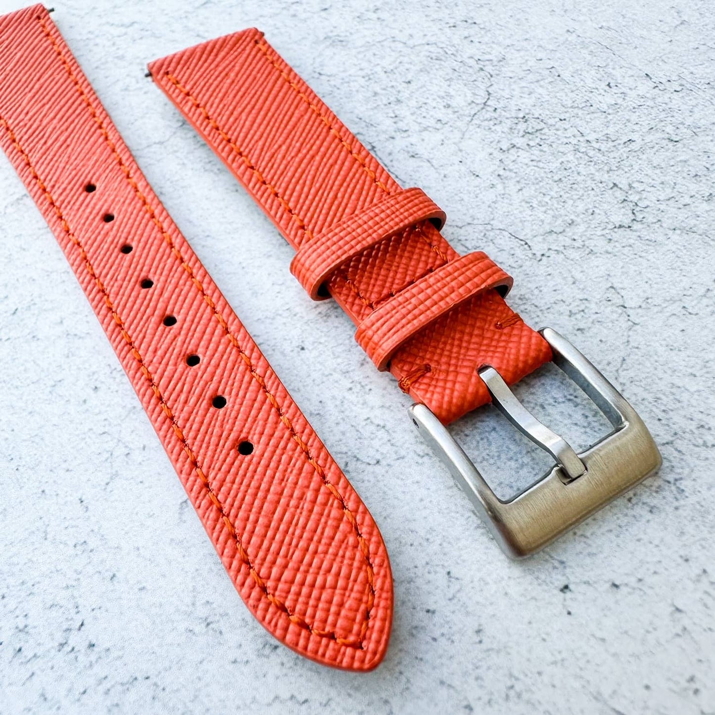 Top Grain Quick Release Genuine Leather Watch Strap Orange 4