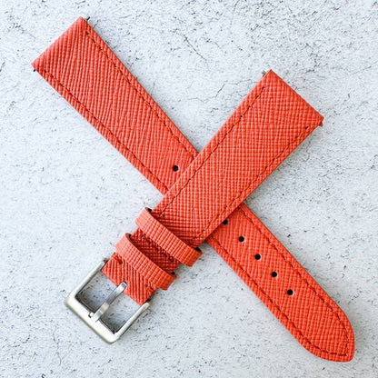 Top Grain Quick Release Genuine Leather Watch Strap Orange 5