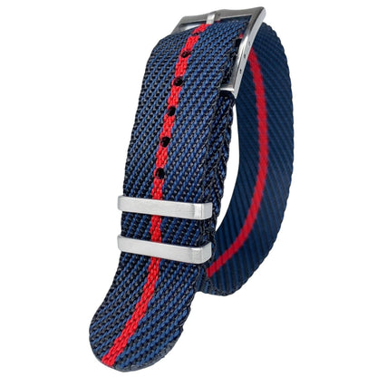 Twill NATO Single Pass Watch Strap Dark Blue Red 1