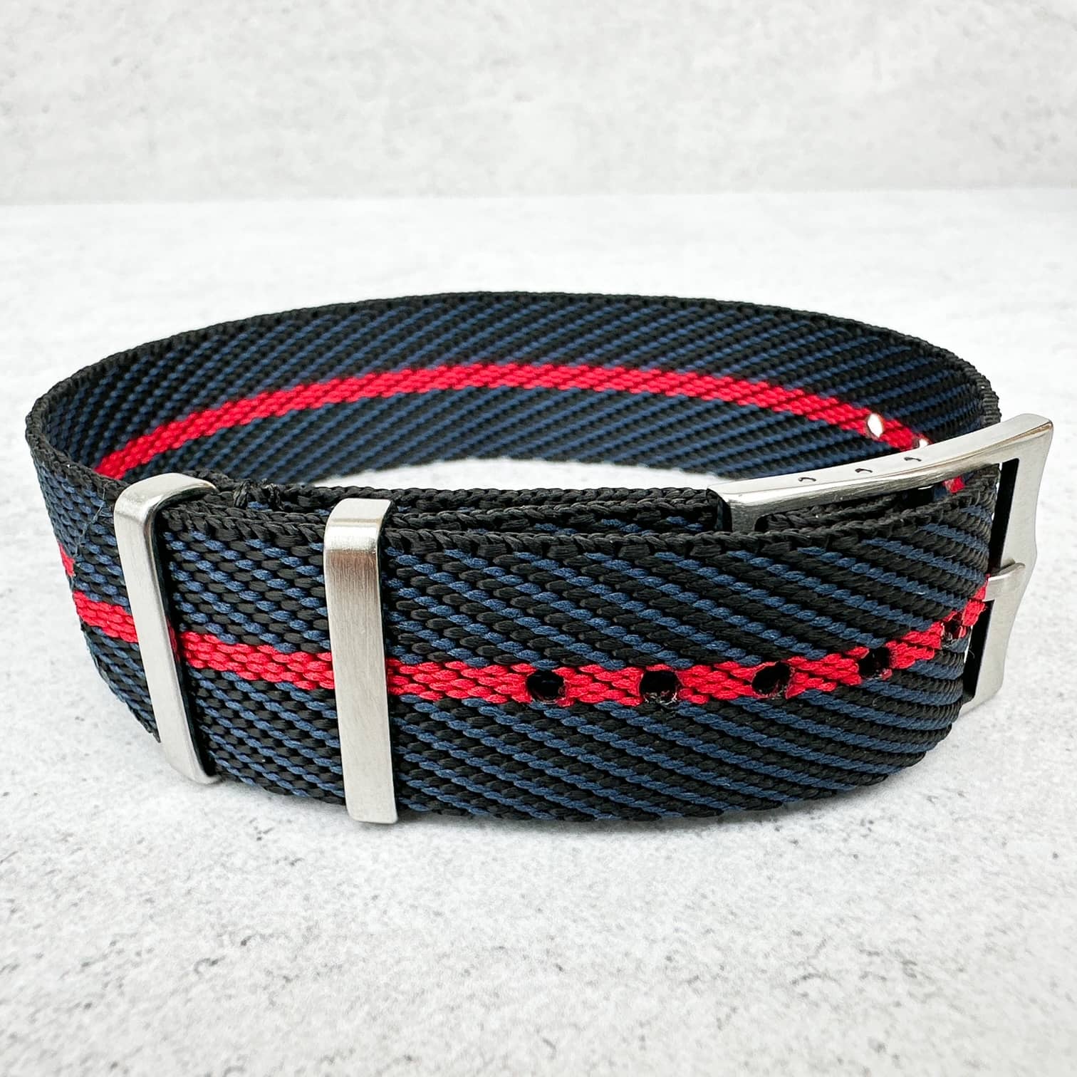 Twill NATO Single Pass Watch Strap Dark Blue Red 2