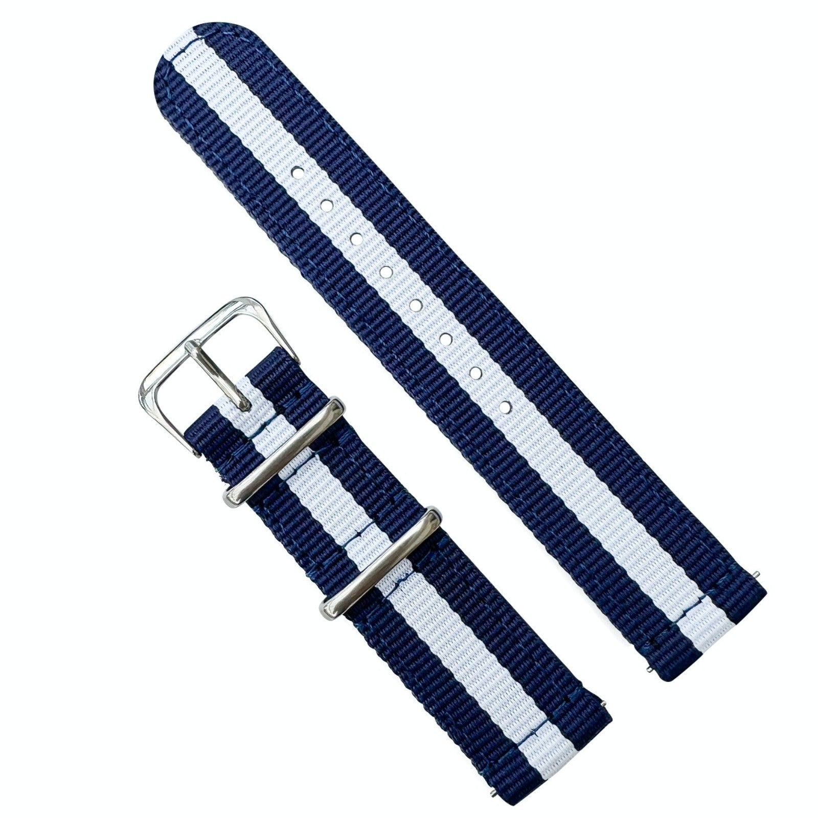 Two Piece NATO Watch Strap 18mm 20mm 22mm Dark Blue White The Thrifty Gentleman