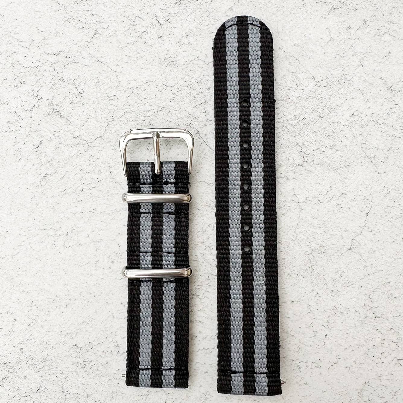 Two Piece NATO Watch Strap Black Grey Bond Spectre 1