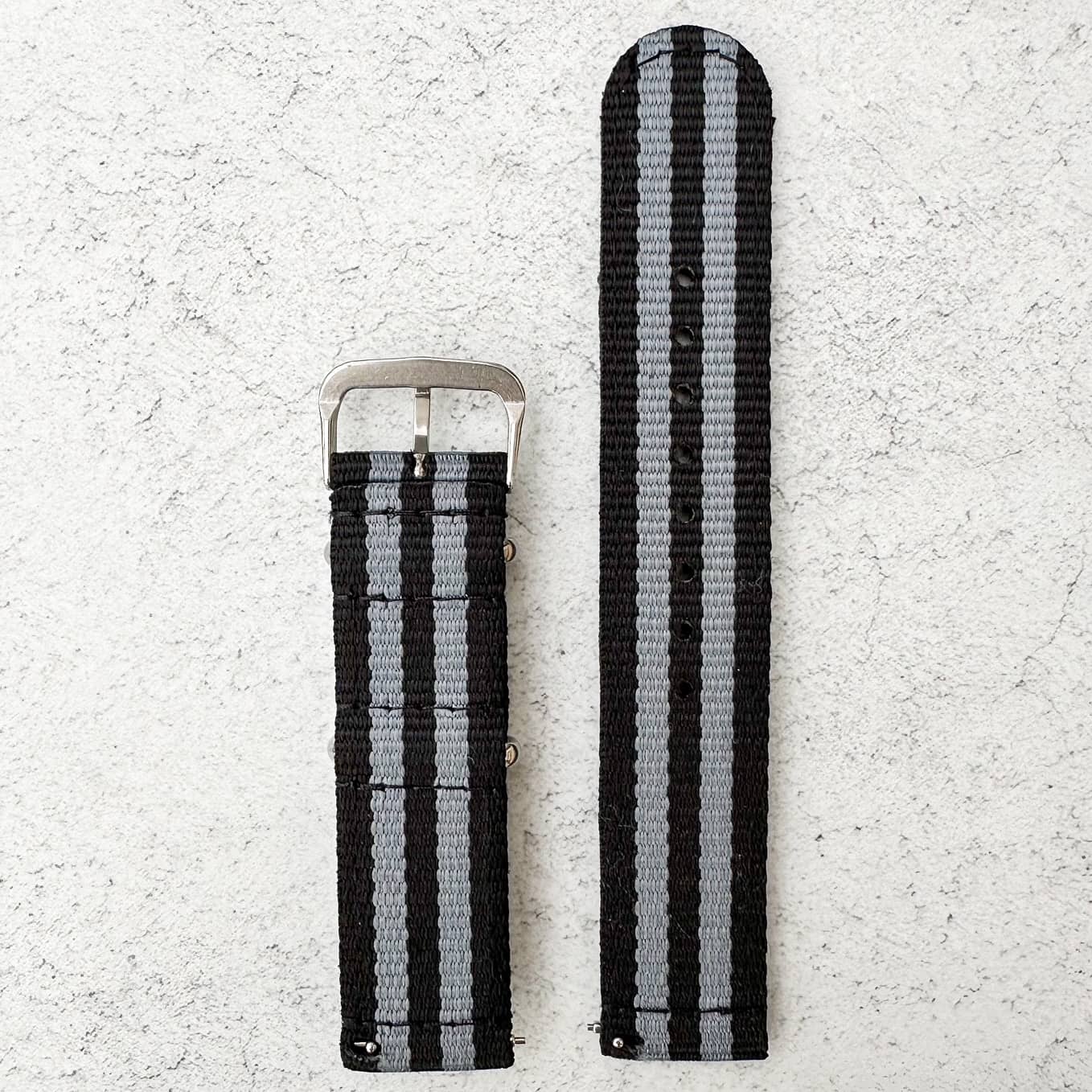 Two Piece NATO Watch Strap Black Grey Bond Spectre 2