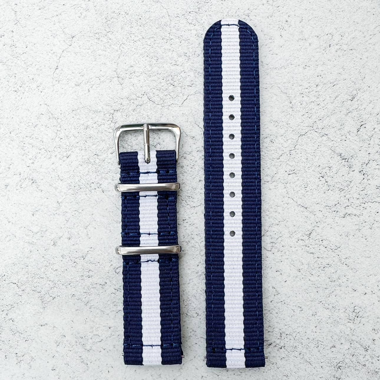 Two Piece NATO Watch Strap Dark Blue White 1