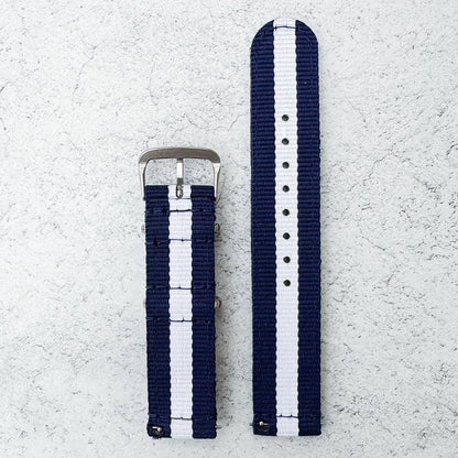 Two Piece NATO Watch Strap Dark Blue White 2