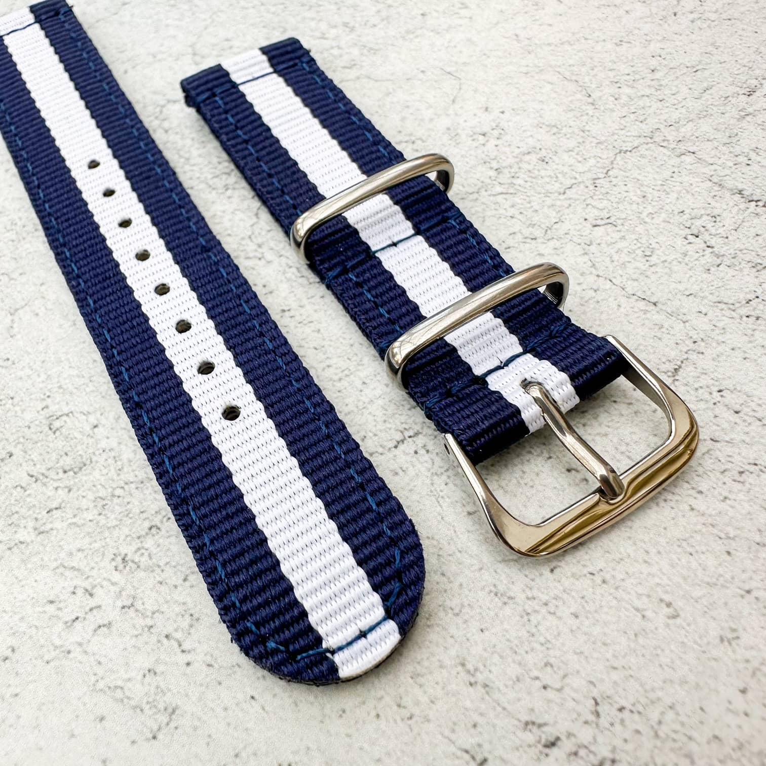 Two Piece NATO Watch Strap Dark Blue White 3