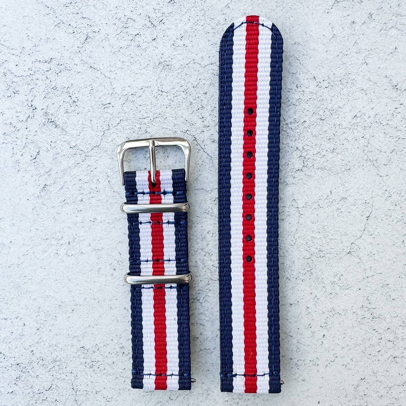 Two Piece NATO Watch Strap Red White Blue 1