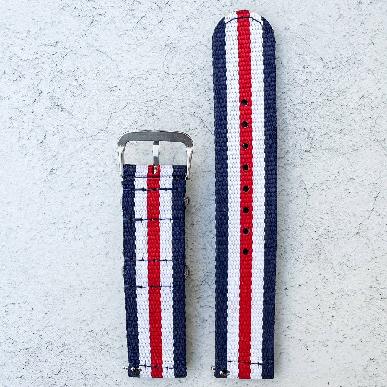 Two Piece NATO Watch Strap Red White Blue 2