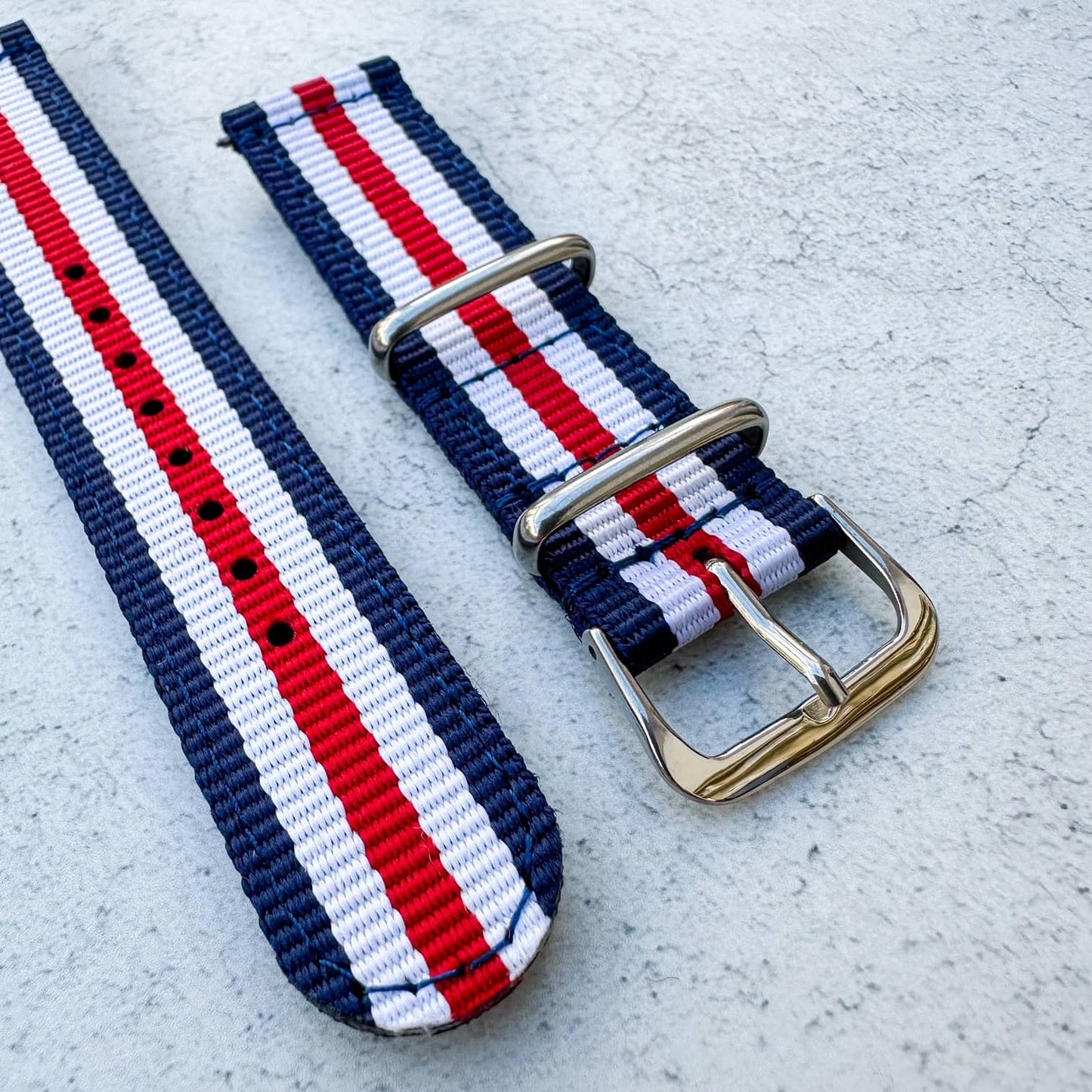 Two Piece NATO Watch Strap Red White Blue 3