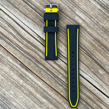 Two Tone Sports Silicone Watch Strap Black Yellow 2