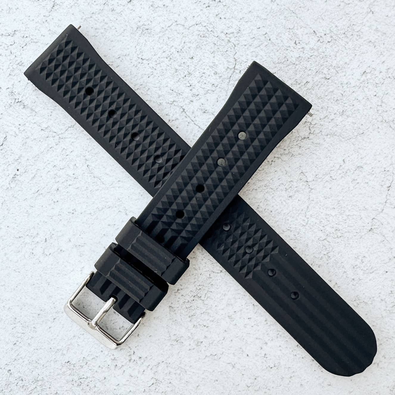Waffle Silicone Dive Watch Strap Black 6