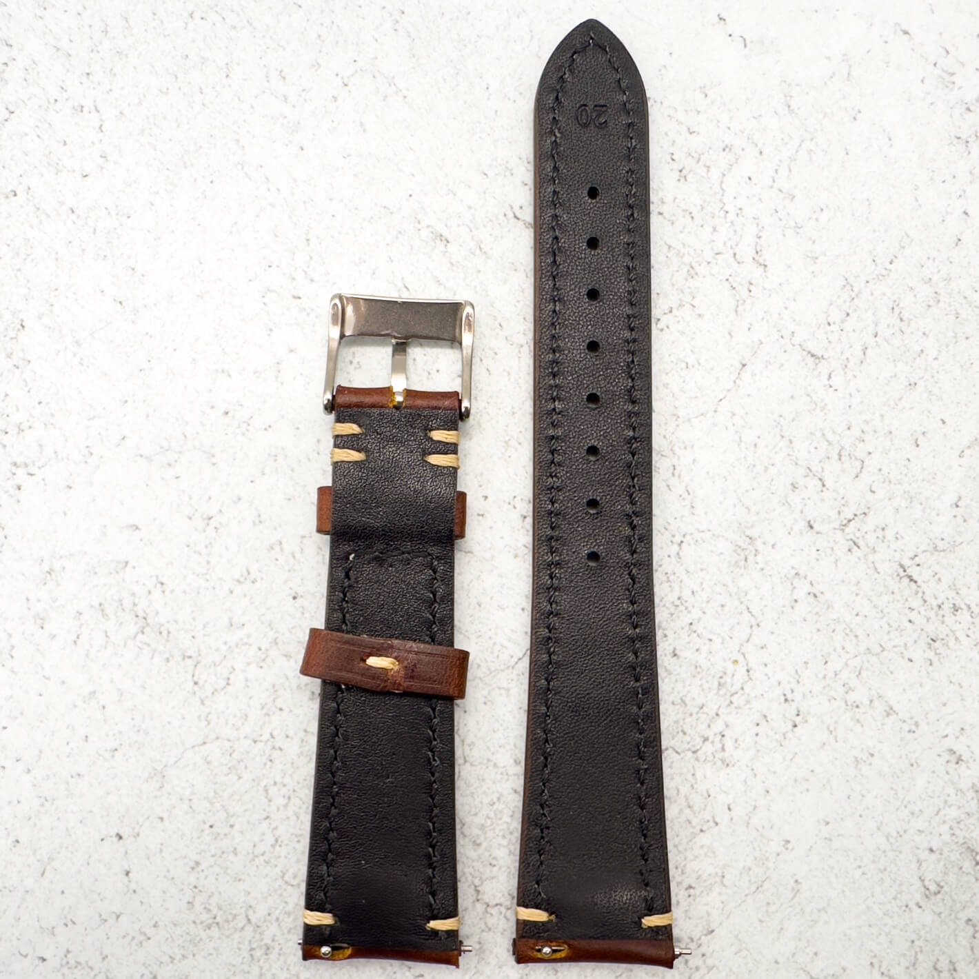 Waxed Italian Smooth Leather Side Stitched Watch Strap In Brown 4