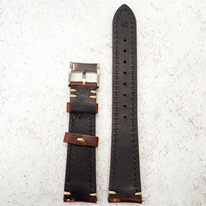 Waxed Italian Smooth Leather Side Stitched Watch Strap In Brown 4