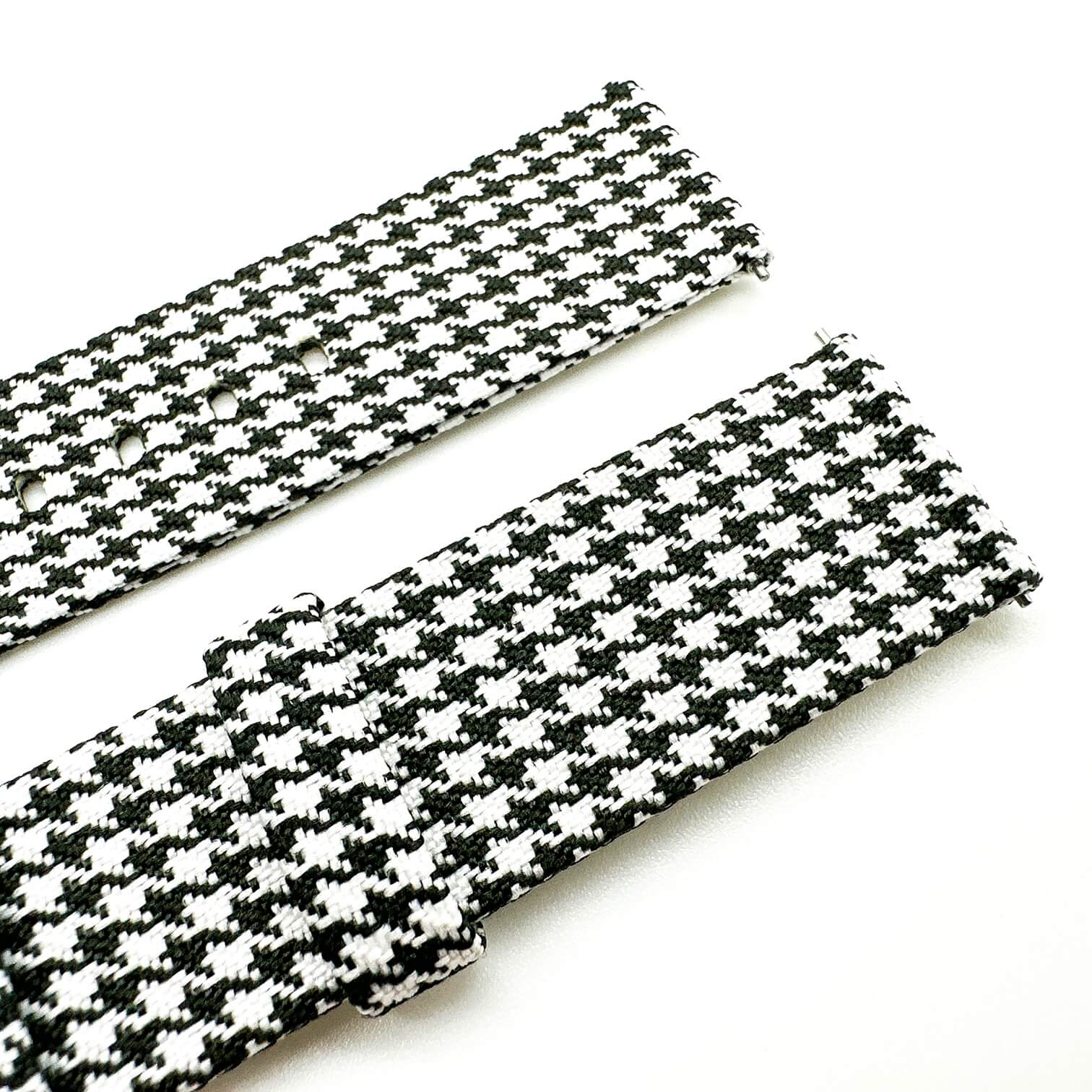 Woven Nylon Fabric Quick Release Watch Strap Black White 3