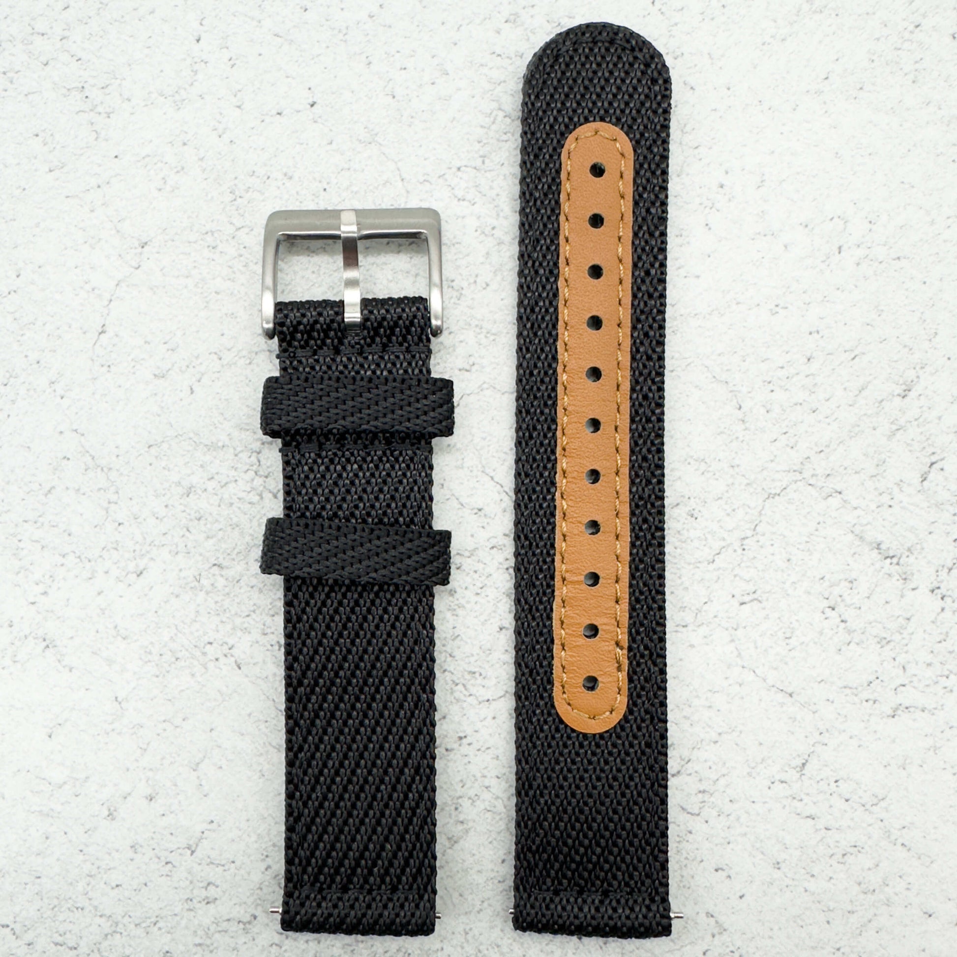 Woven Nylon Leather Hybrid Watch Strap Black 1