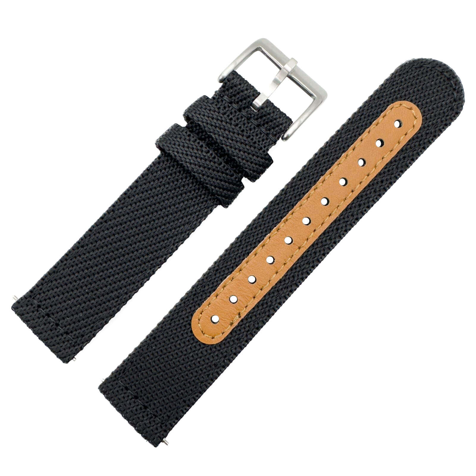 Woven Nylon Leather Hybrid Watch Strap Black 18mm 20mm 22mm The Thrifty Gentleman