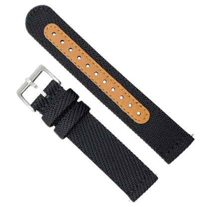 Woven Nylon Leather Hybrid Watch Strap Black 18mm 20mm 22mm The Thrifty Gentleman