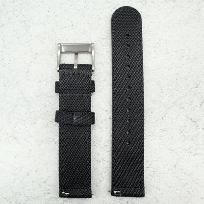 Woven Nylon Leather Hybrid Watch Strap Black 2