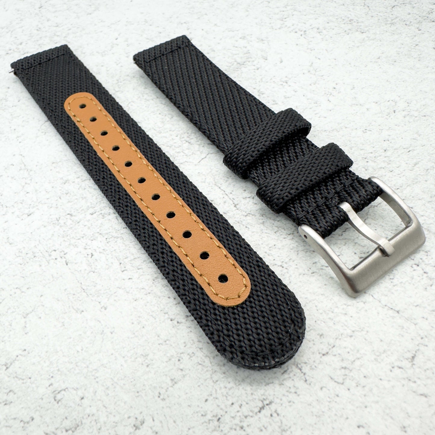 Woven Nylon Leather Hybrid Watch Strap Black 3