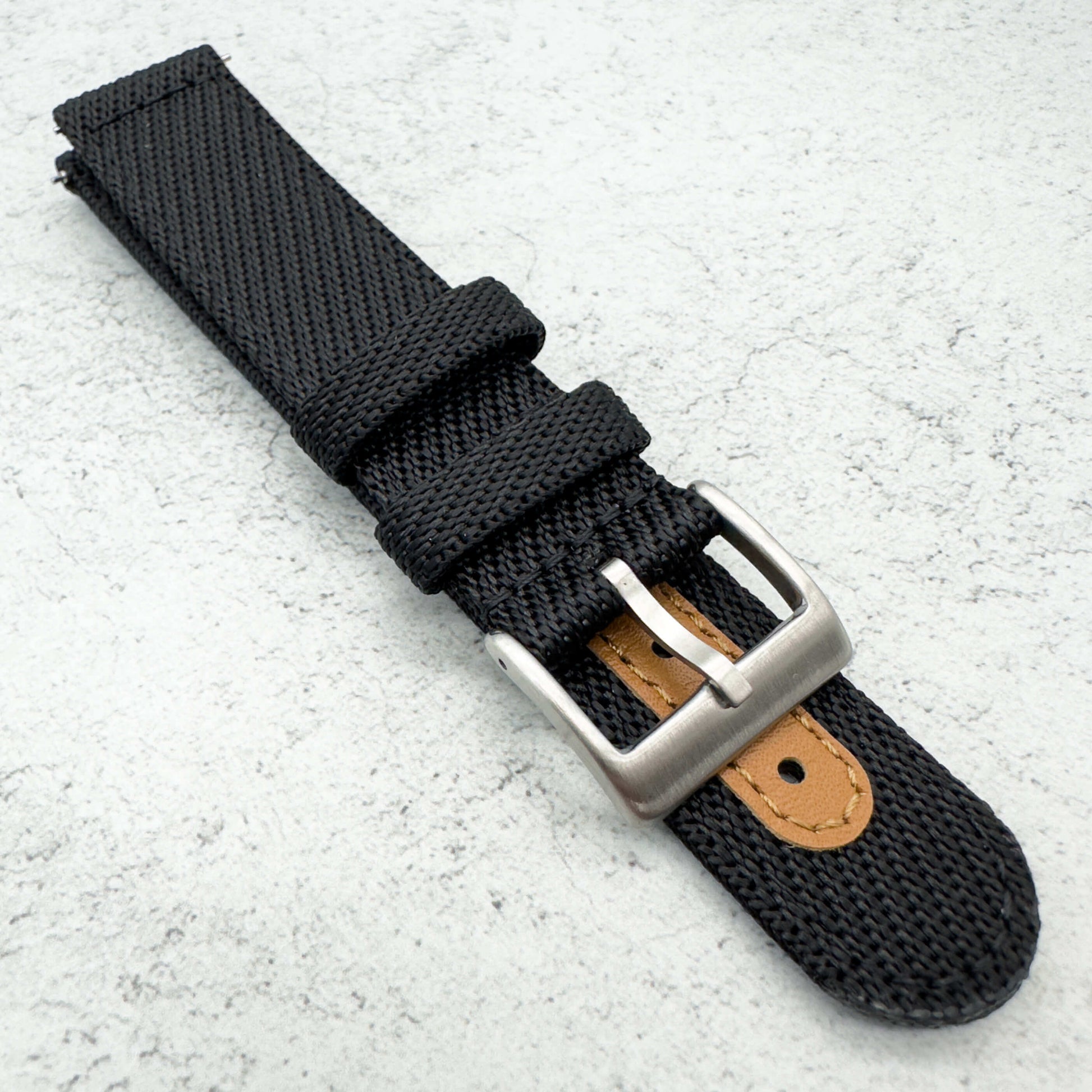 Woven Nylon Leather Hybrid Watch Strap Black 4