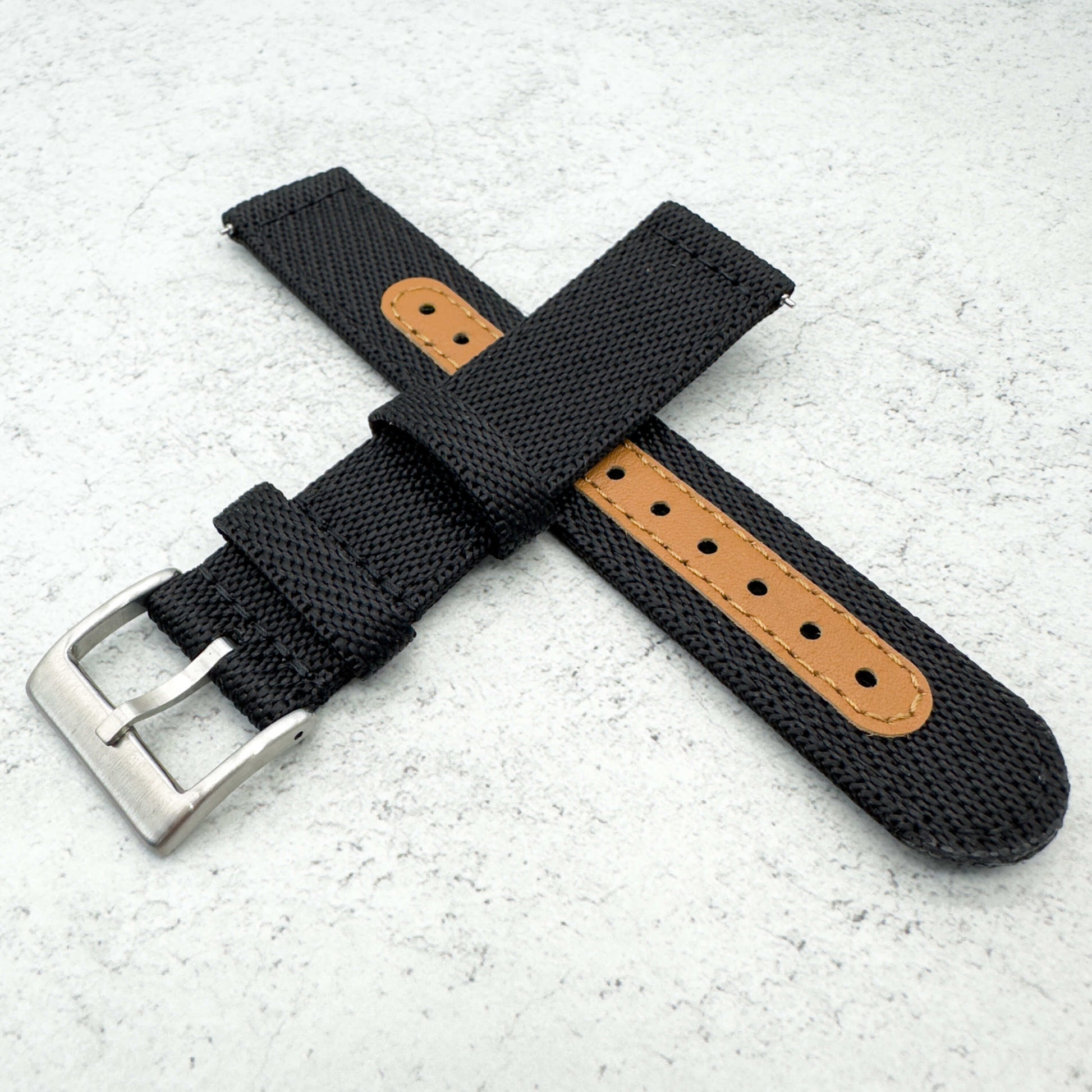 Woven Nylon Leather Hybrid Watch Strap Black 5