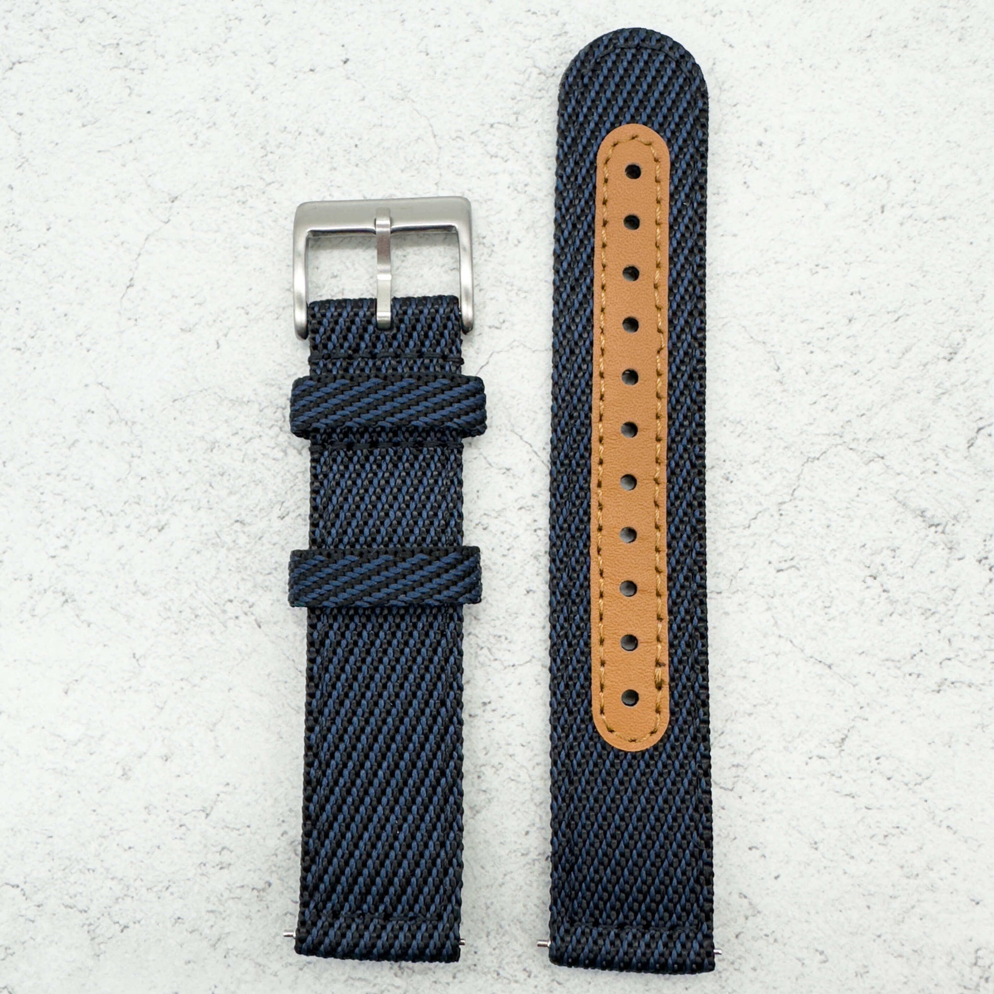 Woven Nylon Leather Hybrid Watch Strap Blue 1