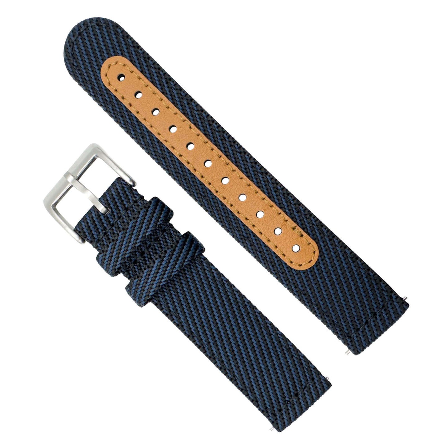 Woven Nylon Leather Hybrid Watch Strap Blue 18mm 20mm 22mm The Thrifty Gentleman