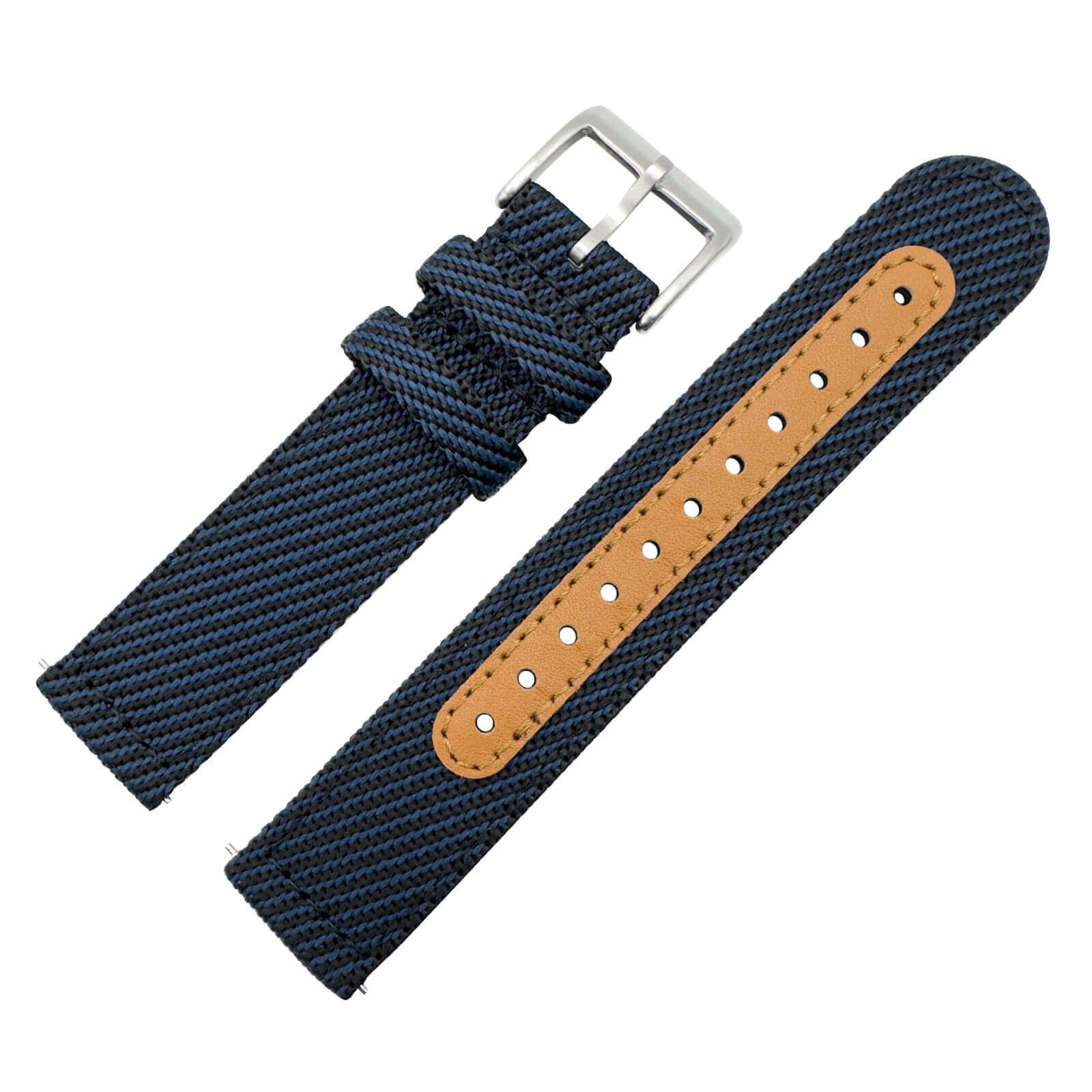 Woven Nylon Leather Hybrid Watch Strap Blue 18mm 20mm 22mm The Thrifty Gentleman